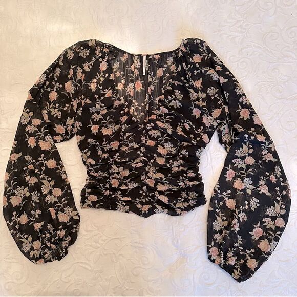 Free People Final Rose Blouse in Black Combo XS - Picture 3 of 12
